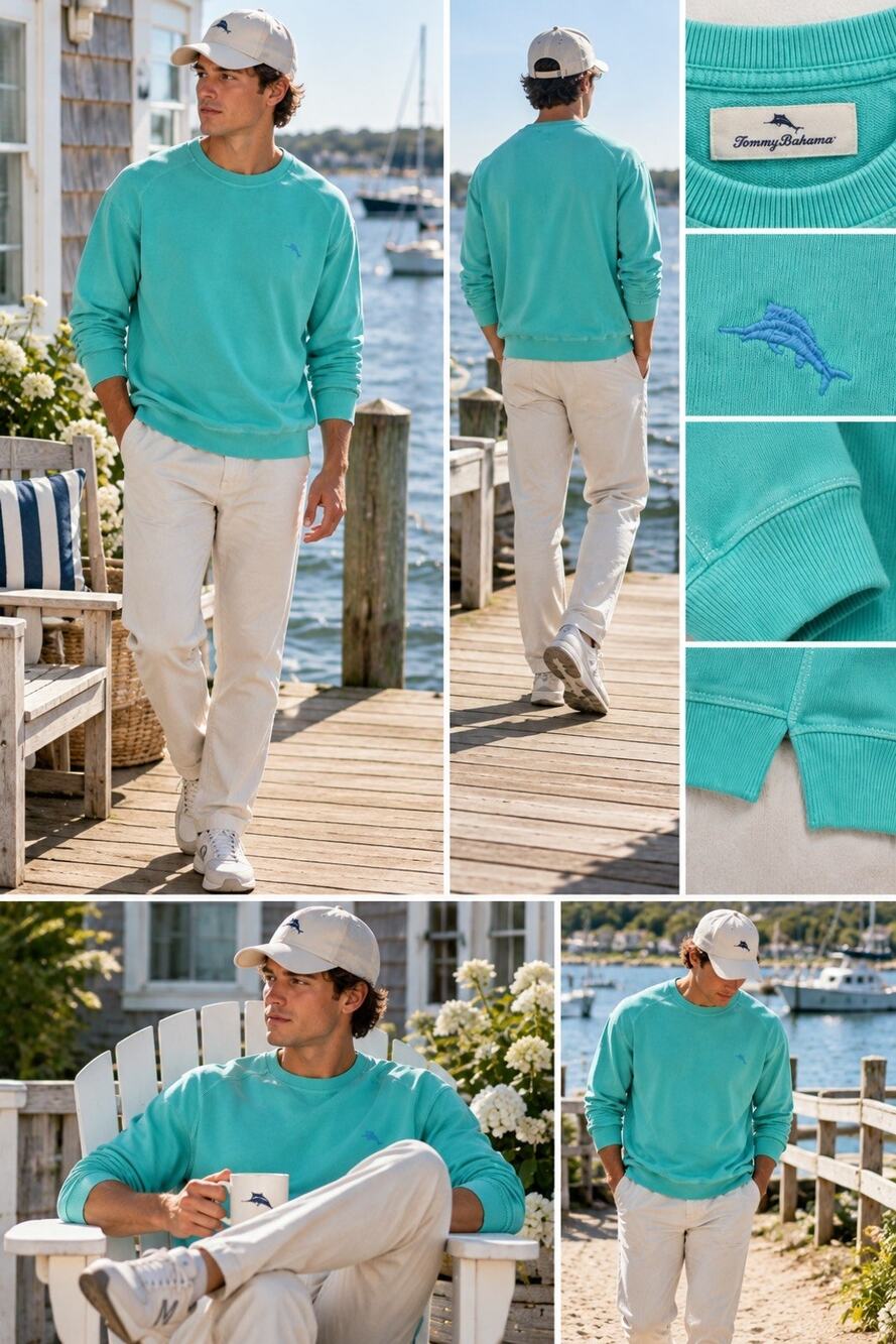 Tommy Bahama Turquoise Solid Crewneck Pullover Sweatshirt Mens 2XL Cotton Logo